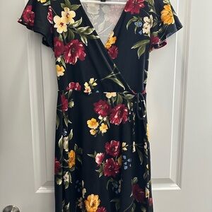 Fortune + Ivy Kegan Faux Wrap Brushed Knit Dress Black with Multicolor Floral XS